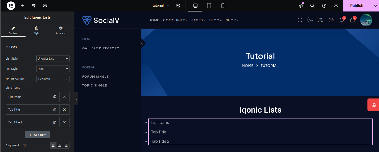 Iqonic Lists Widget
